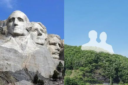 미국 러시모어산의 '큰바위얼굴'을 연상시키는 대기업 창업주의 대형 흉상을 설치하는 사업을 울산시가 추진한다. 사진은 미 러시모어산의 큰바위얼굴(왼쪽)과 울산시가 설치할 기업인 흉상 개념도 [울산시]