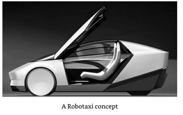 일론 머스크 평전에서 공개된 테슬라 로보택시 컨셉. 일론 프란츠 폰 홀츠하우젠 테슬라 수석 디자이너가 스케치한 로보택시 예상도 [머스크 평전]